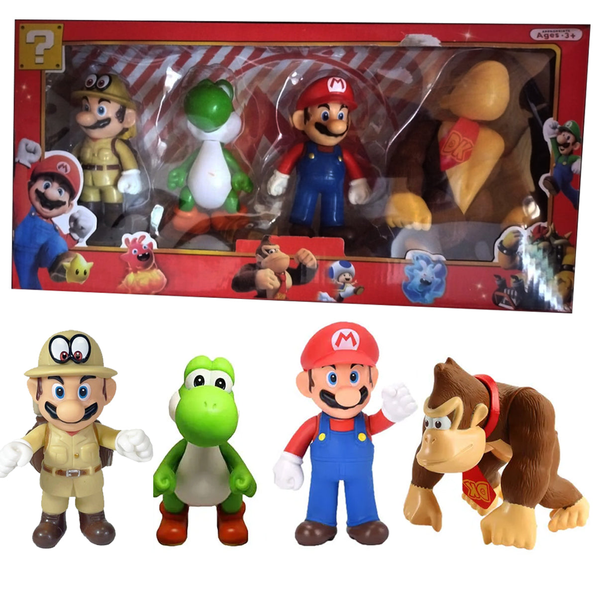 "¡Increíble Colección de Figuras Mario Bros x4: Mario, Luigi, Donkey Kong y Yoshi!"
